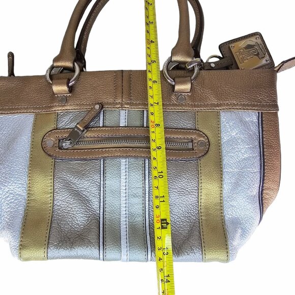 Tignanello Metallic Pebbled Leather Shoulder Bag Gold Silver Bronze Zip With Tag - Picture 9 of 13